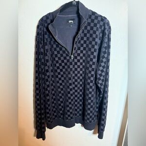 Stussy Velour Check Long Sleeve Men's 1/4 Zip Size Large